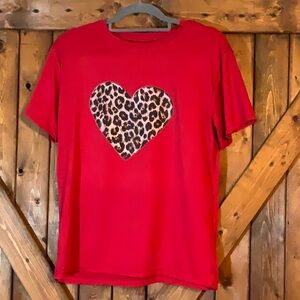 Red T-Shirt with Leopard Heart